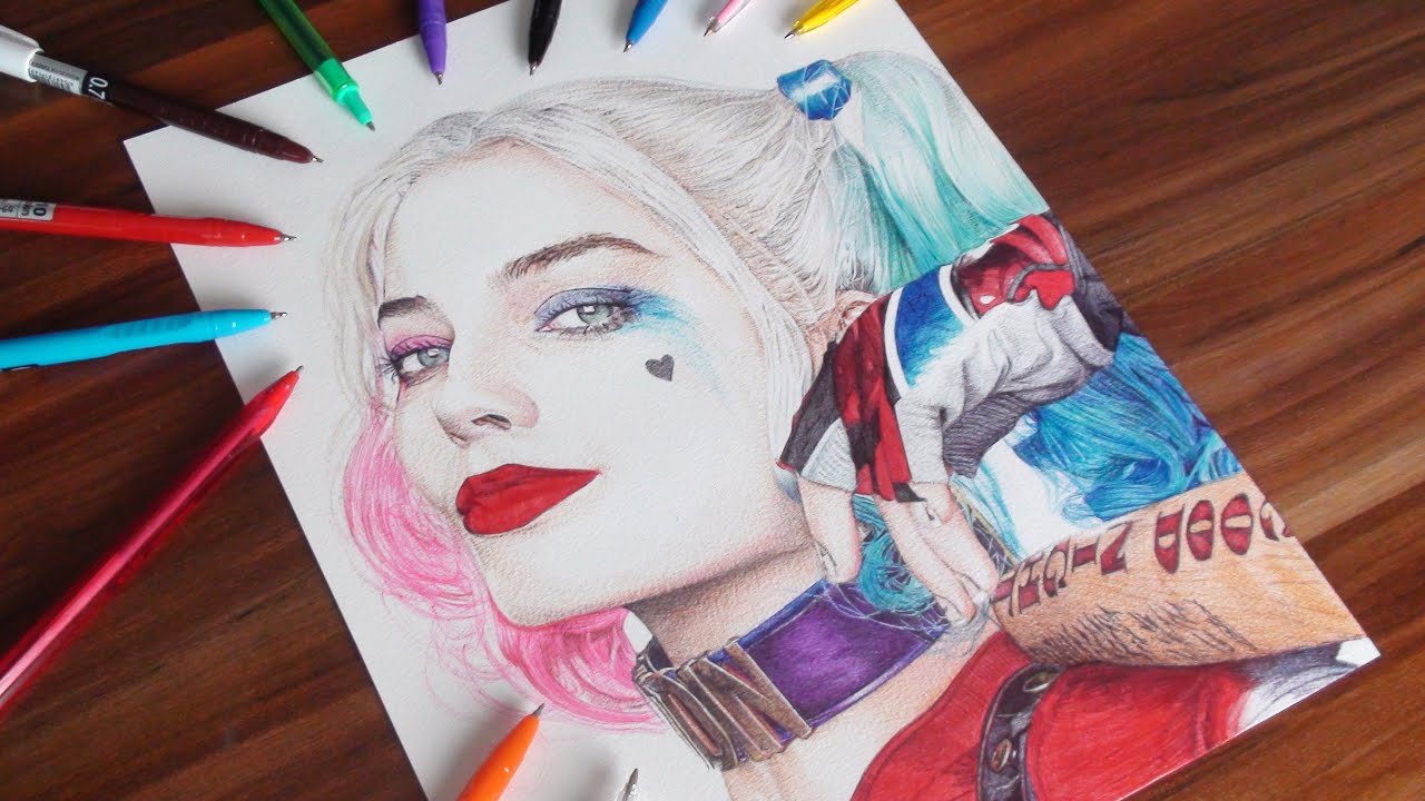 Harley Quinn Pen Drawing Suicide Squad Demoose Art Youtube