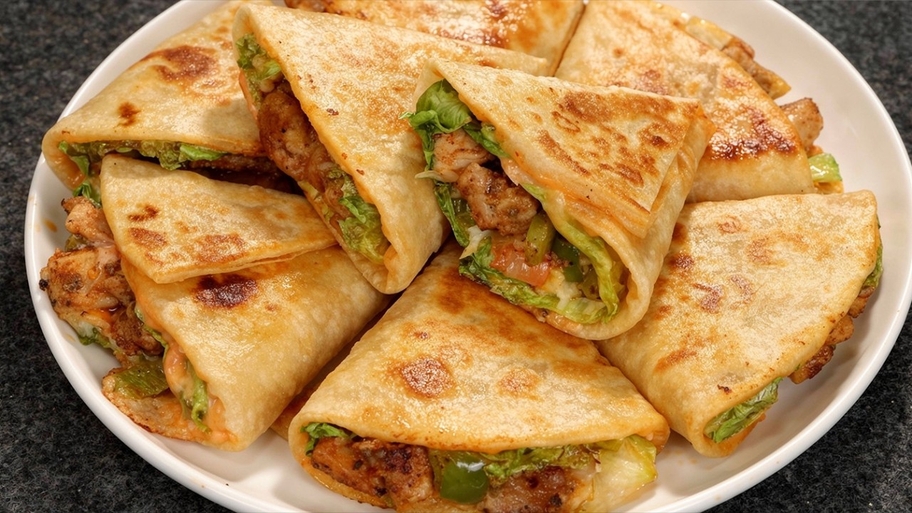 Sie haben Tortilla und Hähnchenfilet? So lecker, ich koche es jede Woche! Knusprige Quesadilla