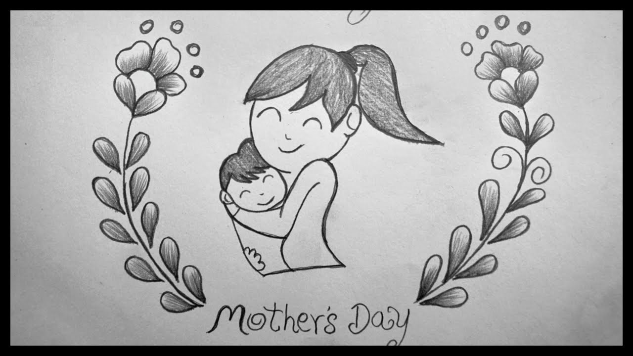 Mother's Day Drawing with Pencil sketch for beginners || Anneler günü çizim  || رسم عيد الأم - YouTube