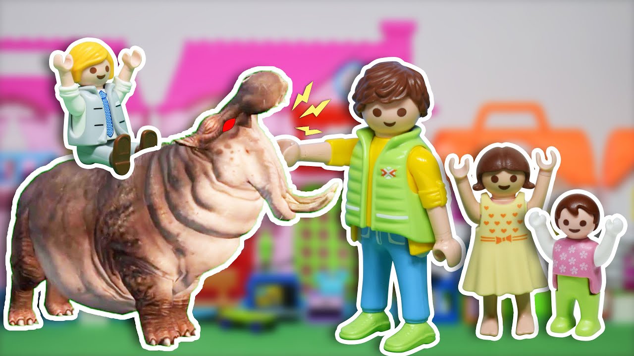 فرس النهر هرب في الشارع من ساندي و بابا و ميزو  - عائلة ساندي - قصص اطفال