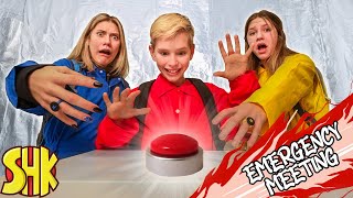 among us emergency button goes missing mystery superherokids funny family videos