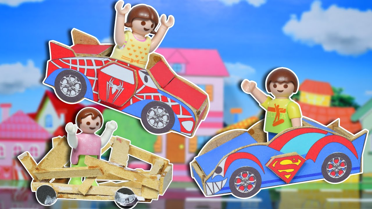 عربية سبايدر مان تتحدى عربية سوبر مان - عائلة ساندي - قصص اطفال