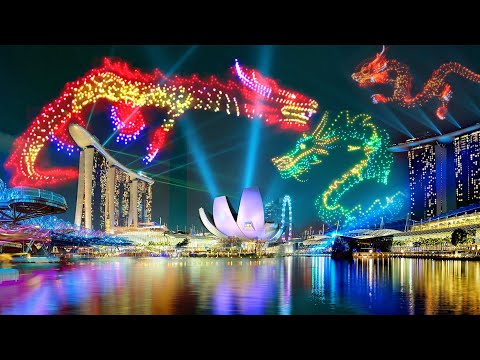 Singapore Marina Bay Flying Dragon 2024 Drone Light Show 🐉 Celebrating Chinese Lunar New Year 🐉 m3m