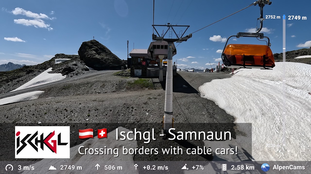 From Ischgl 🇦🇹 in Austria to Samnaun 🇨🇭 in Switzerland via cable cars in summer