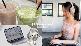 PRODUCTIVE *8AM* uni vlog | day in my life, midterms week, skincare routine, studying, cook w/ me