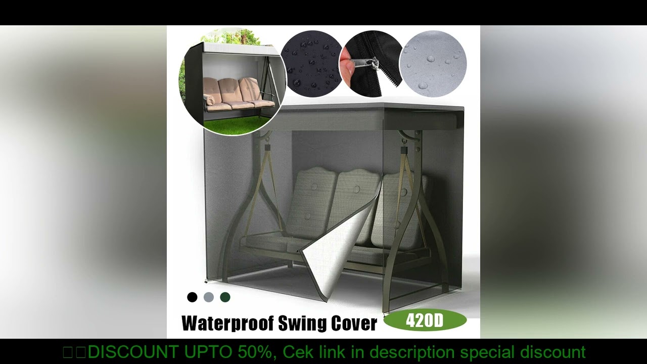 3Seaters Garden Swing Sunscreen Chair Cover Zip Canopy Hammock Waterproof Patio Heavy Duty Durable G