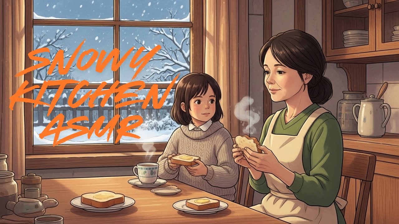 Snow Falling Outside the Wooden House ❄️ Cozy Kitchen ASMR | Ghibli-Style Slow Living
