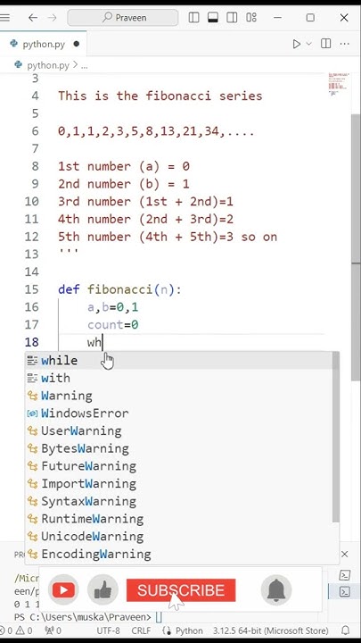 #12 - WAP to find the nth number of Fibonacci series using function ...