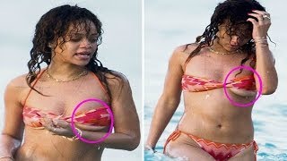 Rihanna Wet Nip Slip