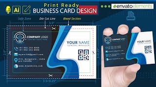 Print Ready Business Card Design in Illustrator | Create visiting card die cut line &amp; bleed section