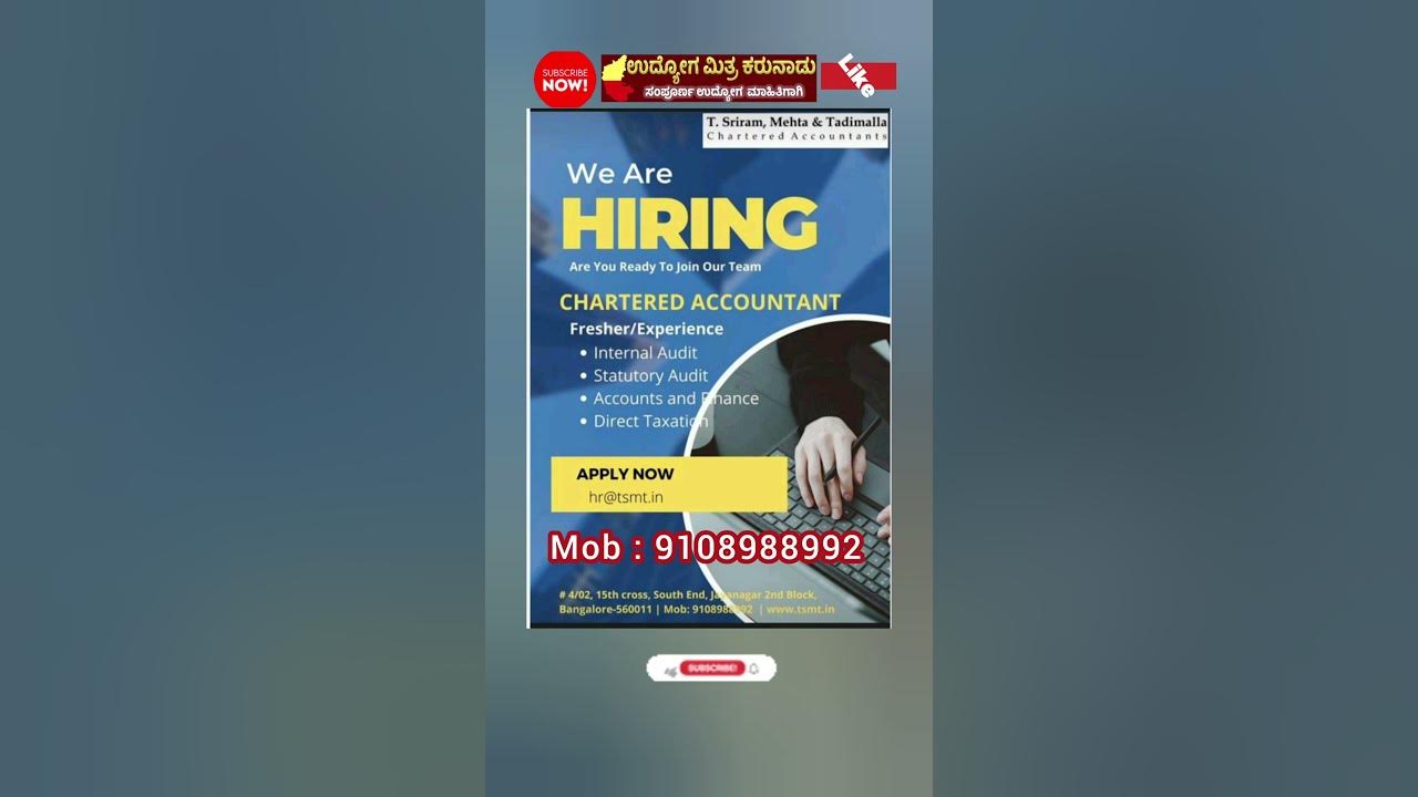 HIRING CHARTERED ACCOUNTANT Fresher/Experience Internal Audit Statutory Chartered Accountant Fresher Jobs