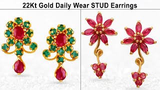Ruby Earrings !! Light Weight Stud Earrings And Daily Wear Gold Earrings Designs