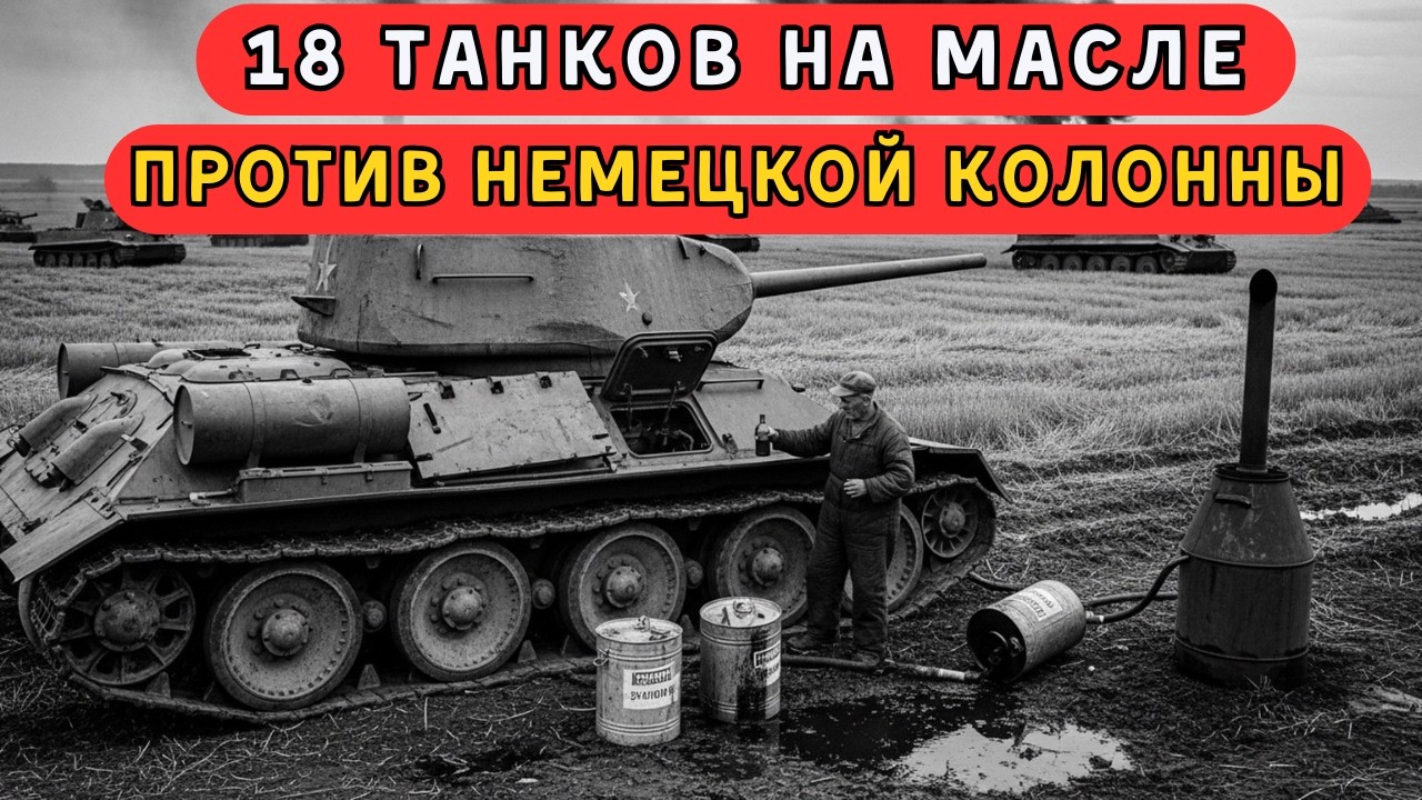 ВЕРМАХТ В ШОКЕ: 18 советских танков на ПОДСОЛНЕЧНОМ МАСЛЕ разгромили немецкую колонну!