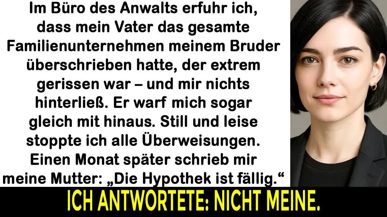 Beim Anwalt erfuhr ich dass mein Vater mir nichts hinterließ, doch mein Bruder bekam die ganze F