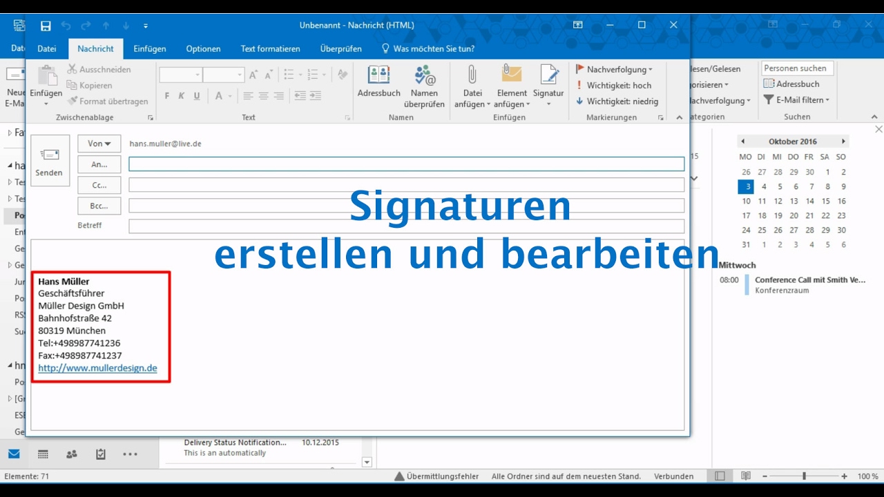 Outlook 16 Signaturen Erstellen Und Bearbeiten Youtube