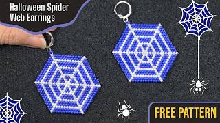 Spider Web Halloween Beaded Earrings 🕸️ Easy DIY Brick Stitch Tutorial + Free Pattern