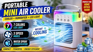 Portable Mini Air Cooler Review  7 Color LED Light | 3 Speed Modes | Water Spray Humidifier for Room