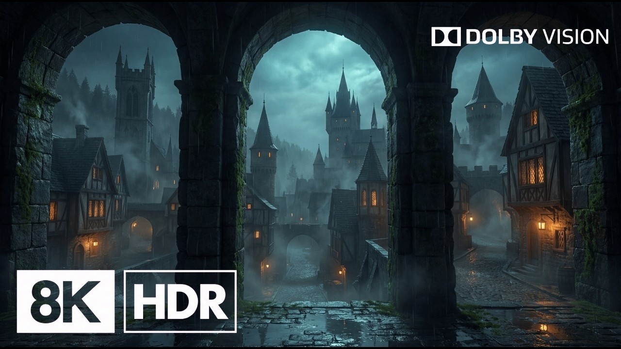 Medieval Rainy City at Night 🌧️ | Dark Fantasy Ambience | 8K 2 Hours