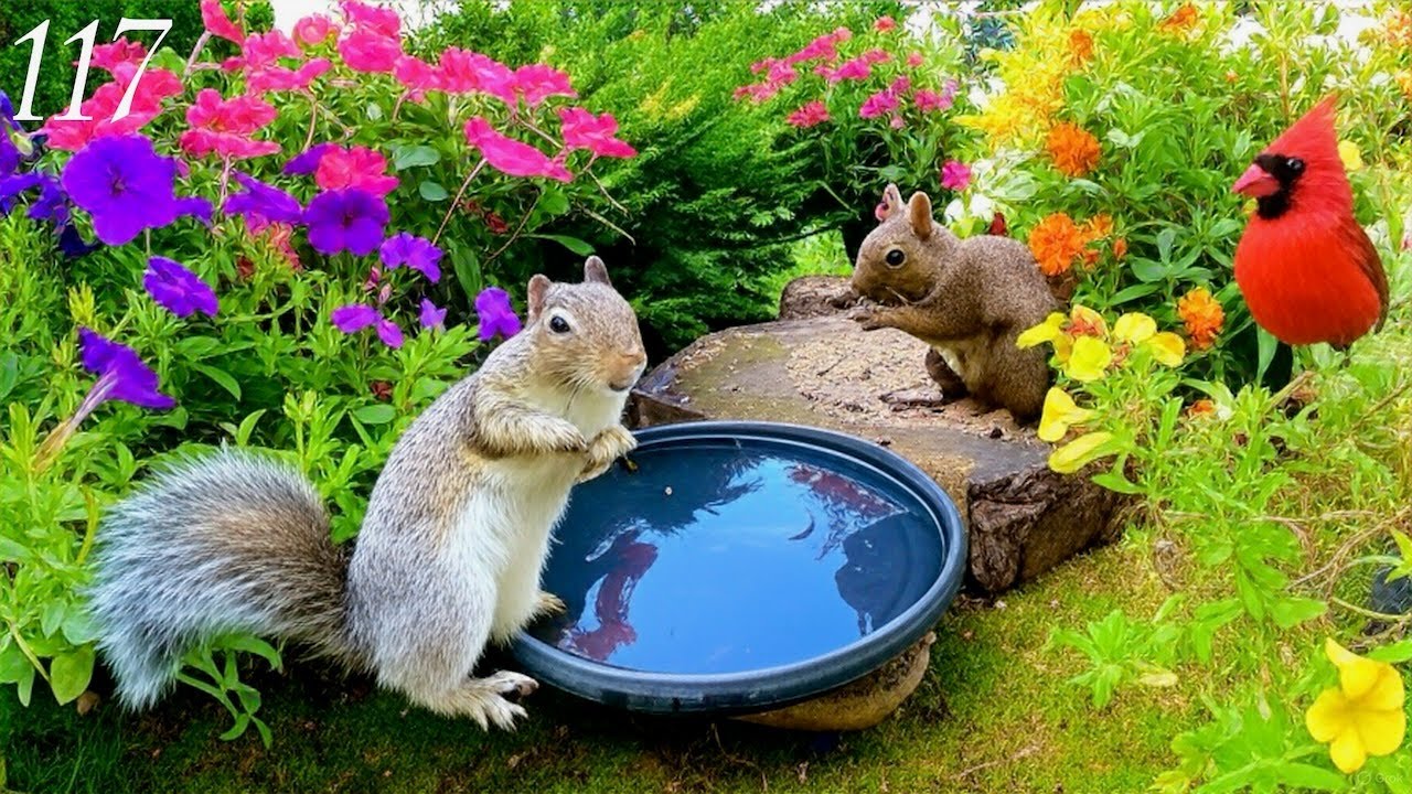 Cat TV: Relaxing Bird Chirping in the Garden with Chipmunks, Birds and Squirrels 4K. Ep. 117