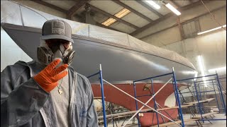 Prepping and applying Awlgrip 545 Finish Primer to a 1953 Hinckley 41