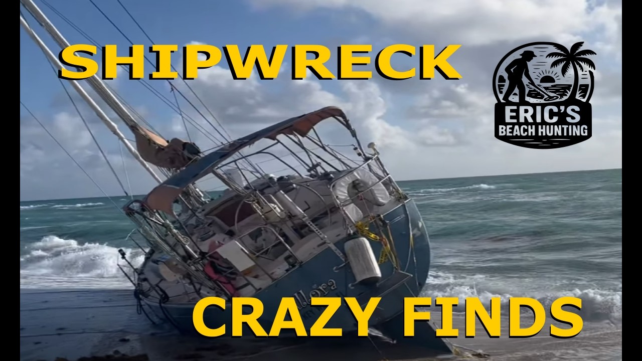 Looking for treasure by a shipwrecked sailboat!