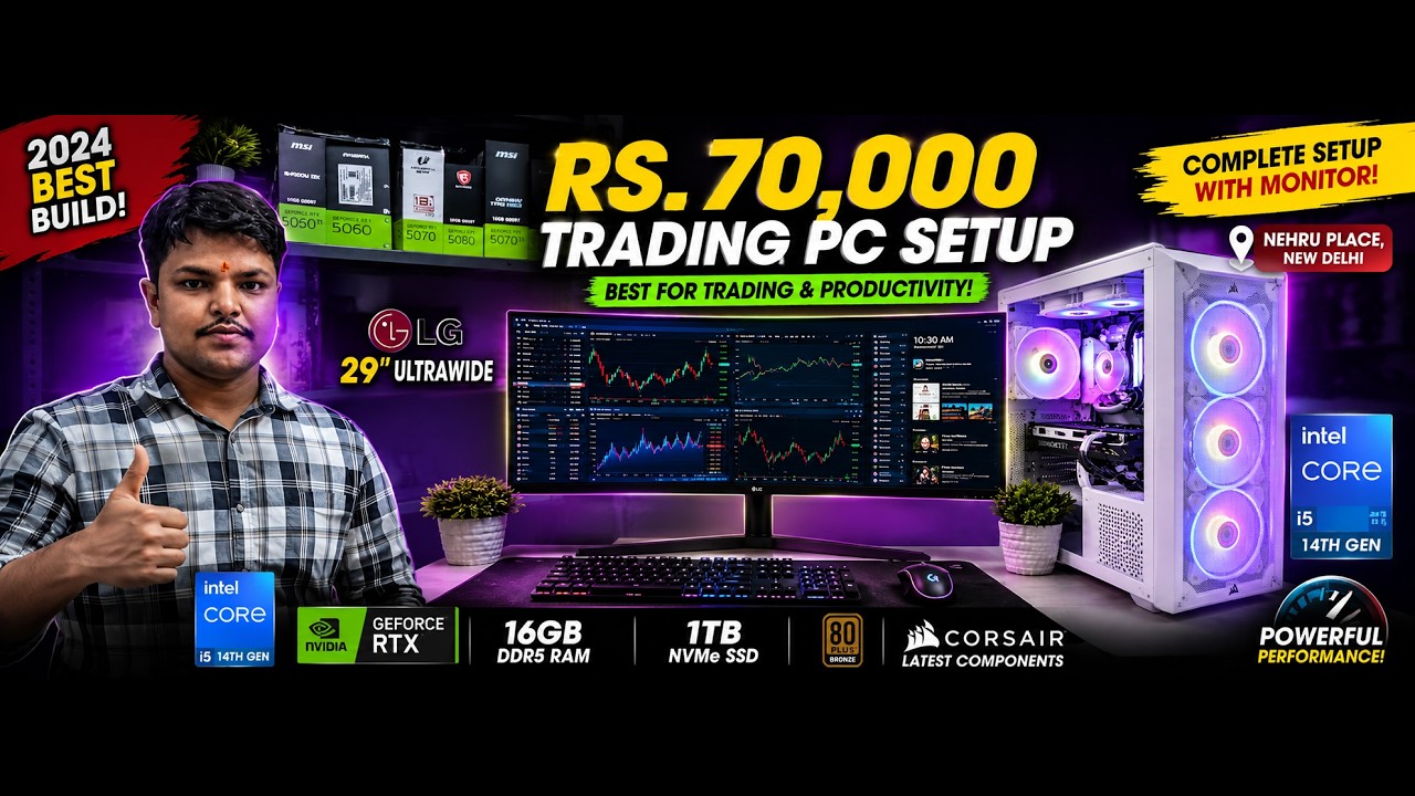 ⚡ Ultimate Multi Monitor Trading Setup Under 70K 📈 #nehruplace #pcbuild #tradingsetup