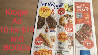Kroger Sale Ad Pork Ribs and Frozen Entree Sales BOGO Sales 10 for 10 Sales 24- 24