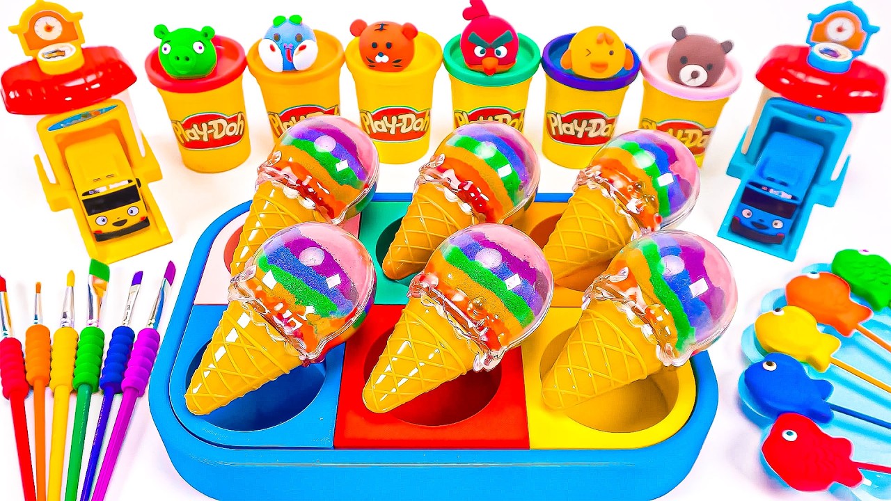 How To Make Kinetic Sand Rainbow Ice Cream & Cutting ASMR🌈Kinetic Sand Kerucut Es Krim Pelangi