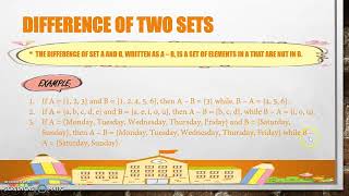 Module 1 Lesson 3 Union and Intersection of Sets and the Difference of Two Sets Part 2