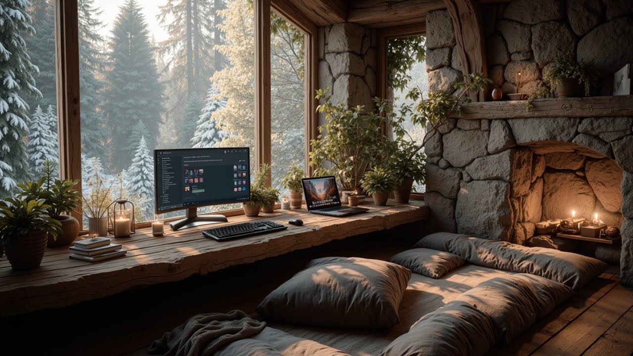 Deep Work Winter Ambiance ~ Cozy Cabin Productivity & Snowy Focus - YouTube