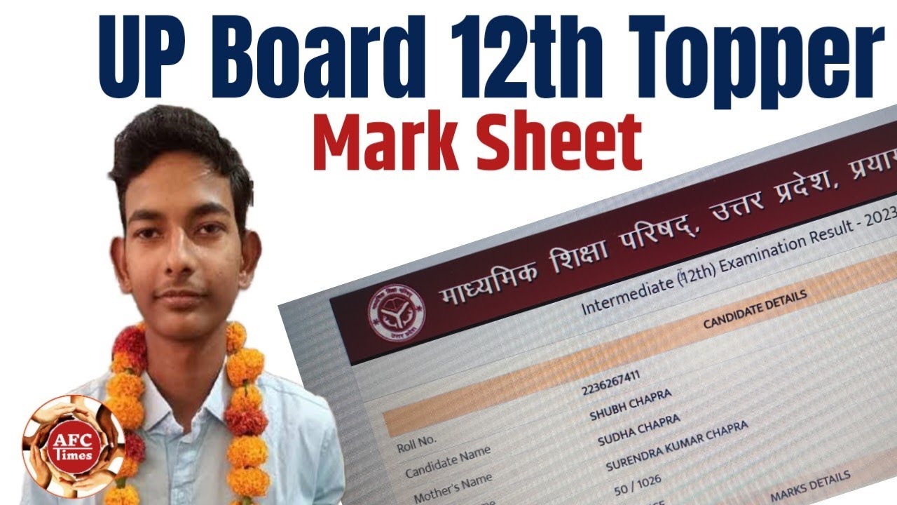 UP Board Intermediate 12th Topper Subh chapra Mark sheet | UP Board Result 2023