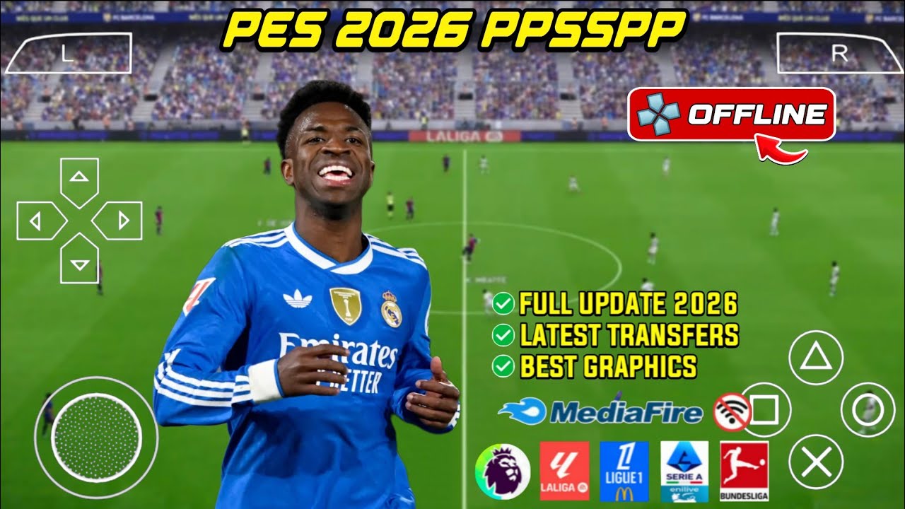 EFOOTBALL PES 2026 PPSSPP ISO NO TEXTURES & NO SAVE DATA NEW KITS 2025/26 REAL FACES & TRANSFERS