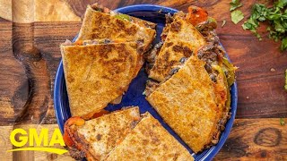 Kevin Curry shows Ginger Zee the recipe for quesadilla under 400 calories l GMA Digital