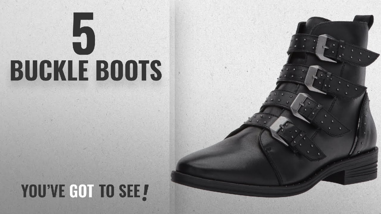 Top 5 Buckle Boots [2018]: Steve Madden Women's Pursue Motorcycle Boot, Black Leather, 7.5 M US