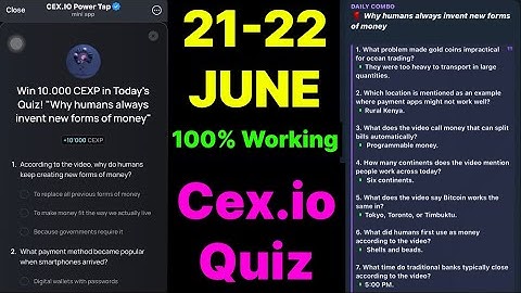 Cex.IO Quiz Answers Today 21 & 22 June | Cex.io Daily Quiz | Cex io daily combo | Cex.io daily quiz