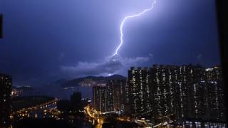 Very nice thunderstorm at hong kong. one near hit 14s. can hear echo
coming back.