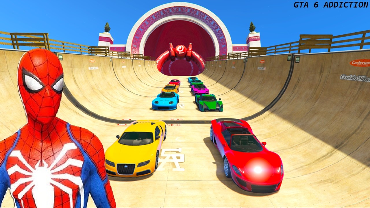 GTA V Superheroes Crazy Race Challenge with Super Cars | GTA V Spiderman Mega Ramp  Ep 42