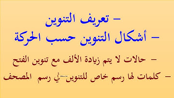 تعريف التنوين  - اشكال تنوين حسب الحركة -  شرح احكام التجويد  - احكام النون الساكنة والتجويد