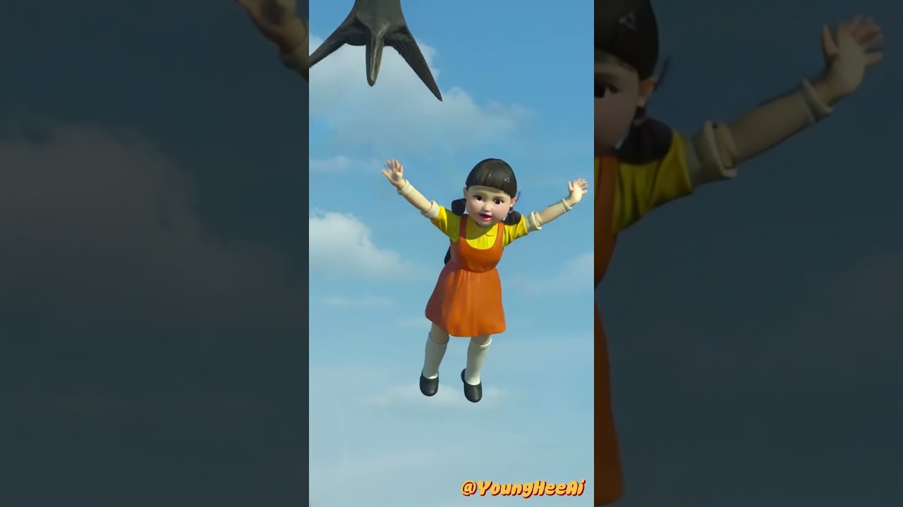 Squid Game Young-hee AI joyfully falling down the sky? 