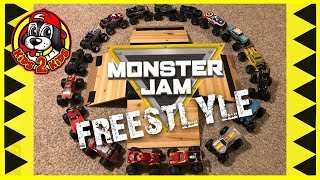 Hot Wheels Monster Jam Toy Trucks Playing and Racing - FREESTYLE SHOW (Big 1:24 trucks)