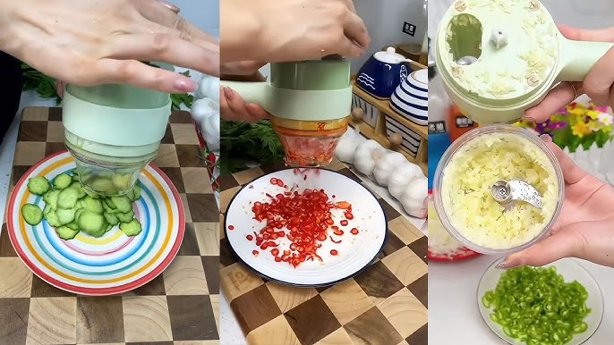 4 In 1 Electric Handheld Vegetable Cutter Set Wireless Food Chopper Product  Review & Demo 