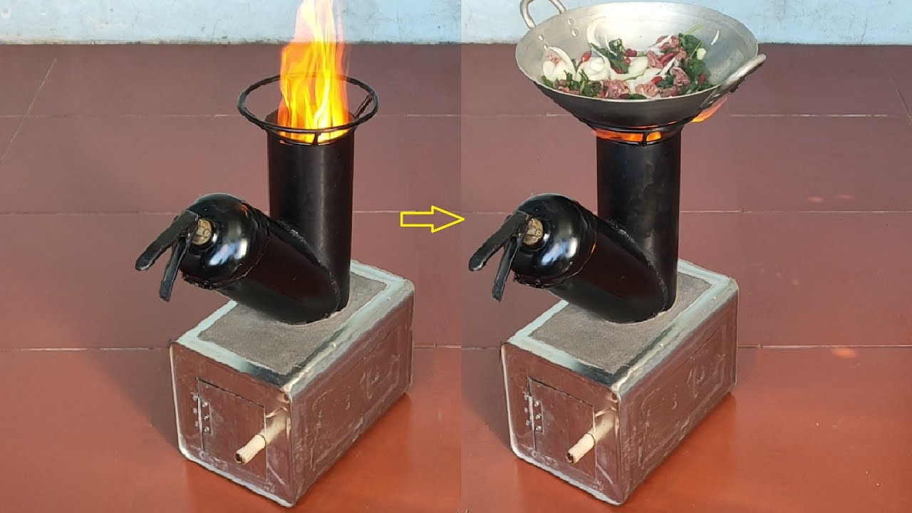 How to make a rocket stove from cement and an old fire extinguisher