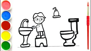 Boy Washing Hands Picture Drawing, Coloring for Kids and Toddlers | Learn Good Habits #321