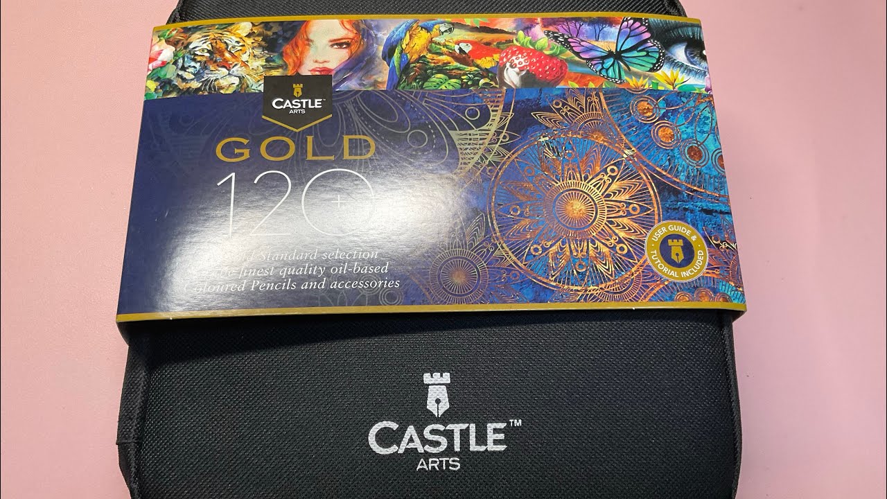 Castle Arts 120 Piece Castle Gold Colored Pencil Set in Display