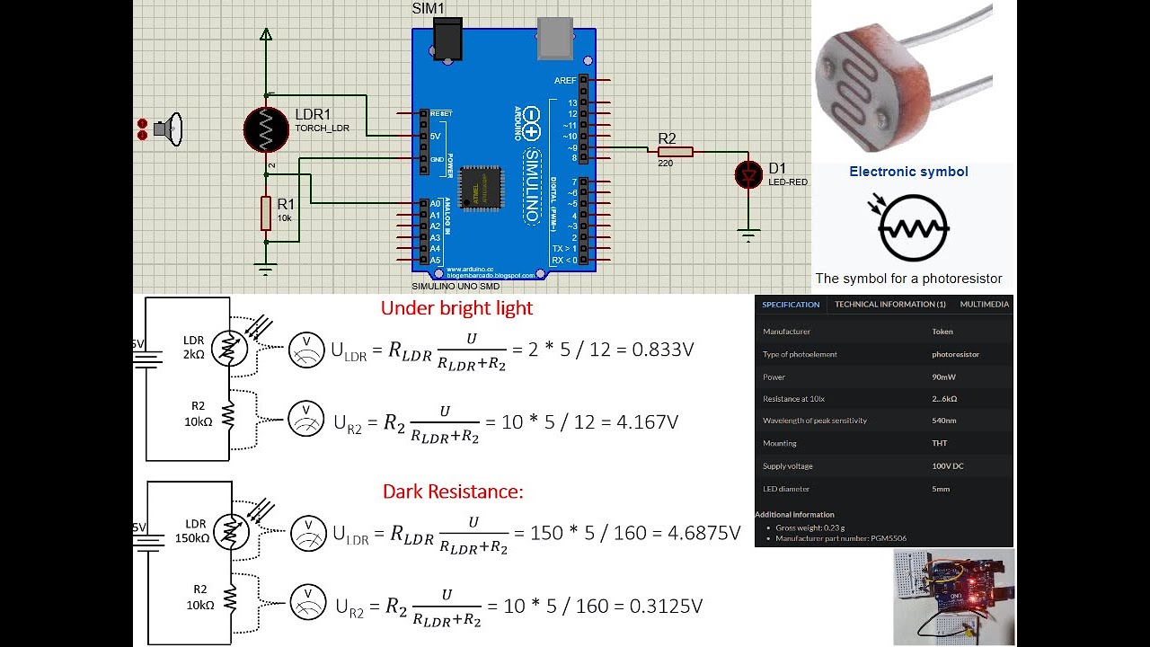 Photoresistors - The Photoconductive Cell - LDR - PGM5506 - Arduino Uno ...