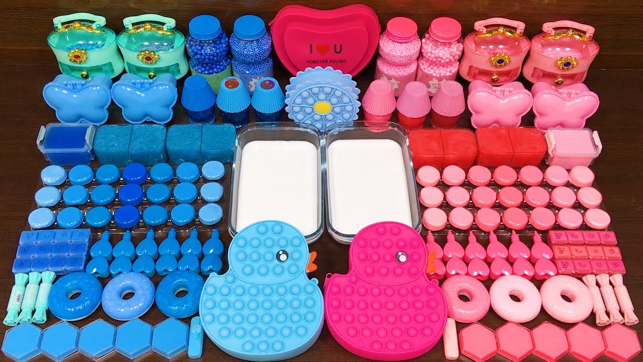 PINK vs BLUE!! Mixing Random Things into GLOSSY SLIME!!! Satisfying Video #37