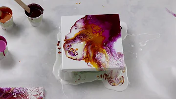 (456) Orange and Pink Dutch Pour, Fluid Acrylic Pouring Technique