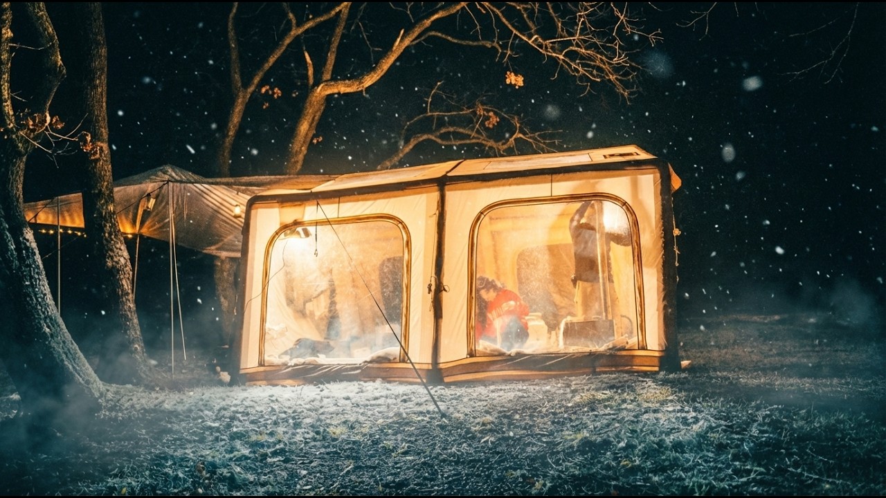 Cozy Camp in Snow& rain