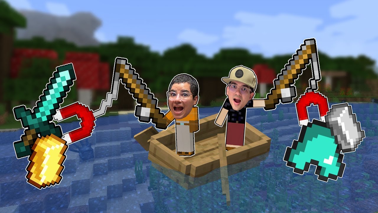 USAMOS UMA VARA DE PESCAR MAGNÉTICA NO MINECRAFT! (pegamos algo raro?)