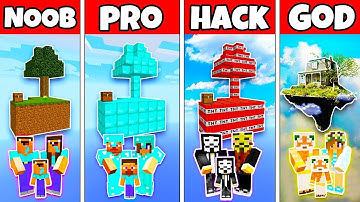 Minecraft: FAMILY SKYBLOCK HOUSE BUILD CHALLENGE - NOOB vs PRO vs HACKER vs GOD in Minecraft